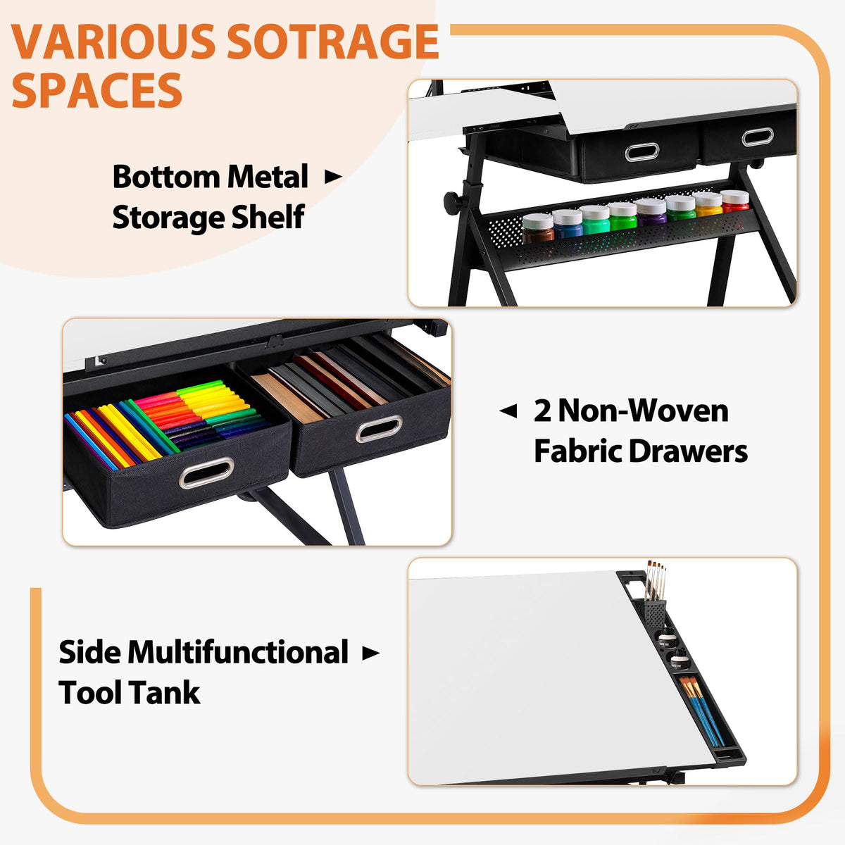 ZENY Adjustable Drafting Table with Stool Tilting Drawing Desk Artist Table