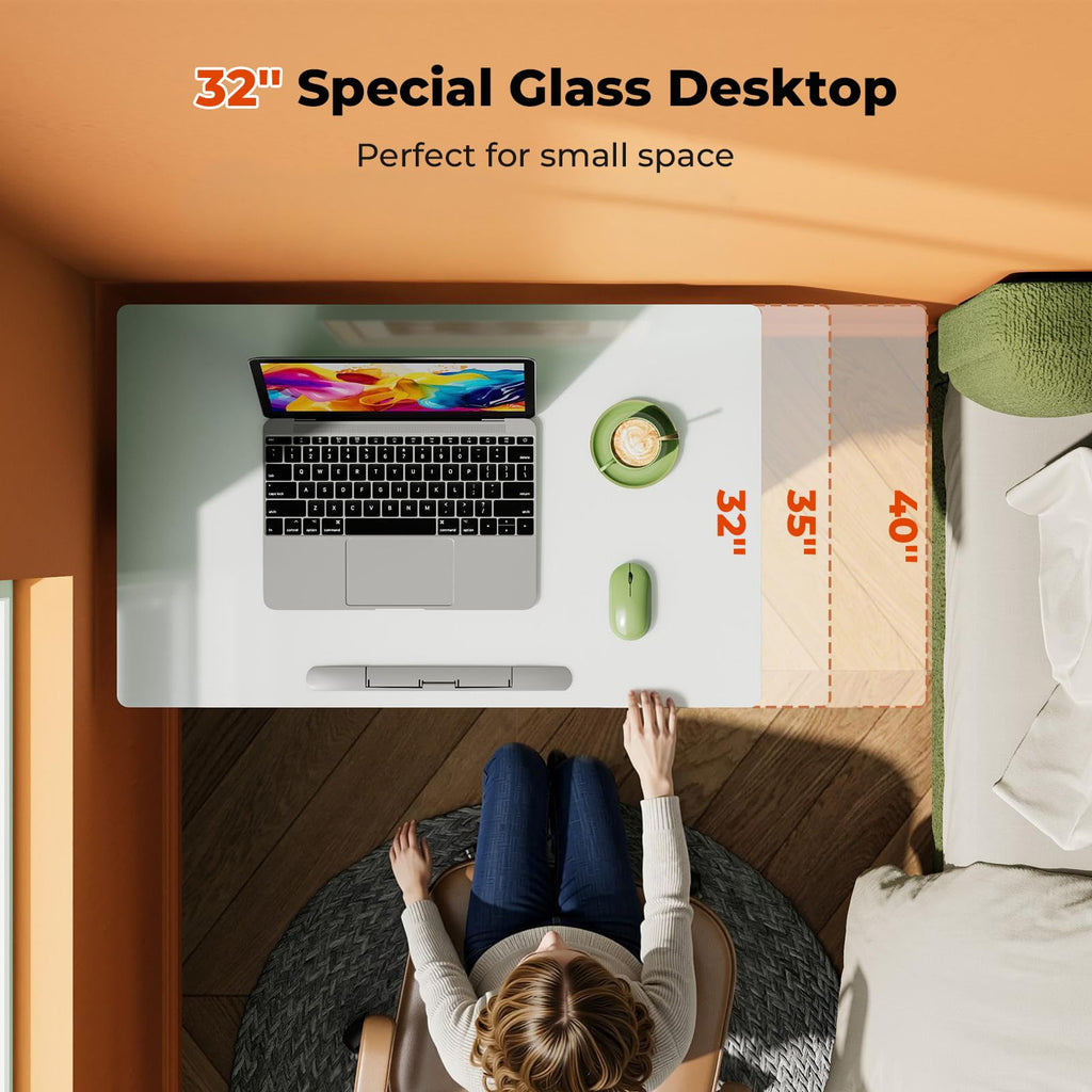 35" Glass Standing Desk, 90Â° Tilt Height Adjustable Drafting Table