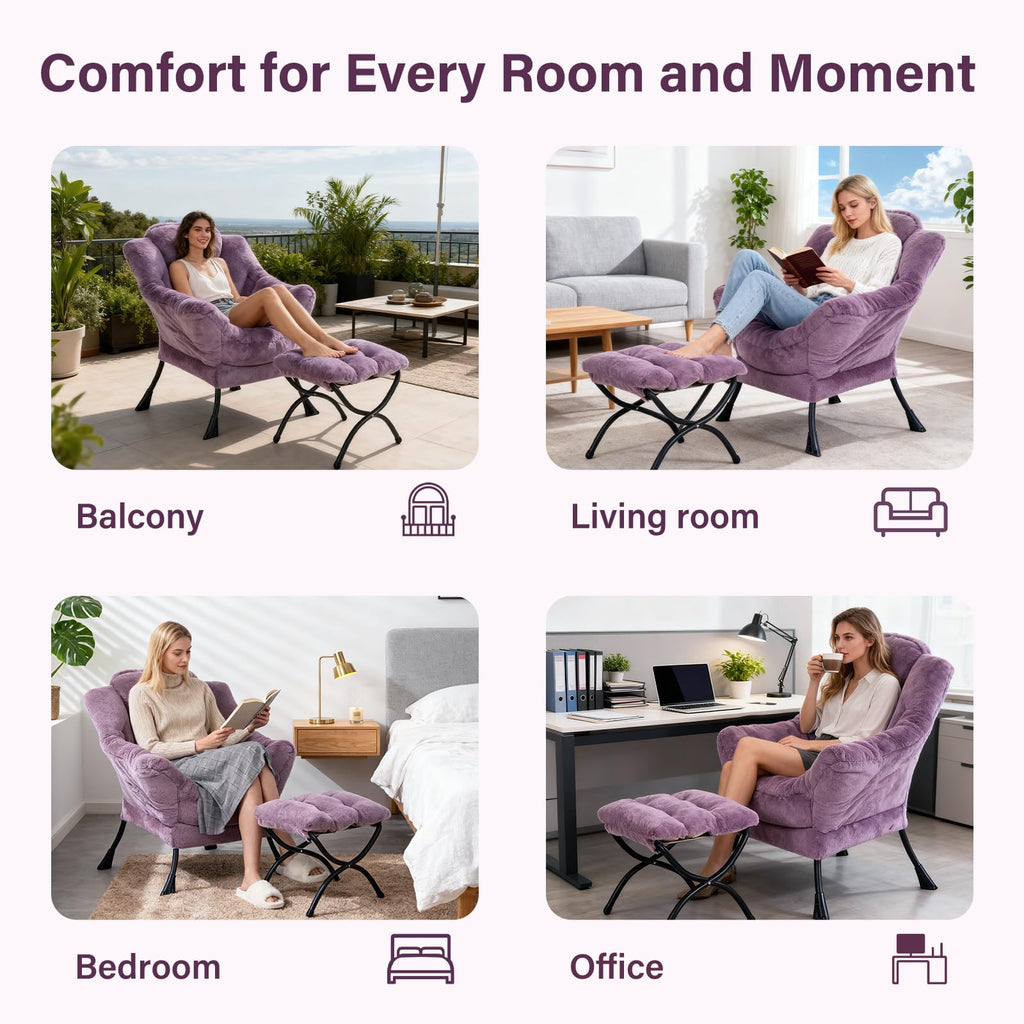 Modern Lazy Chair with Ottoman Lounge Accent Reading Chair for Living Room