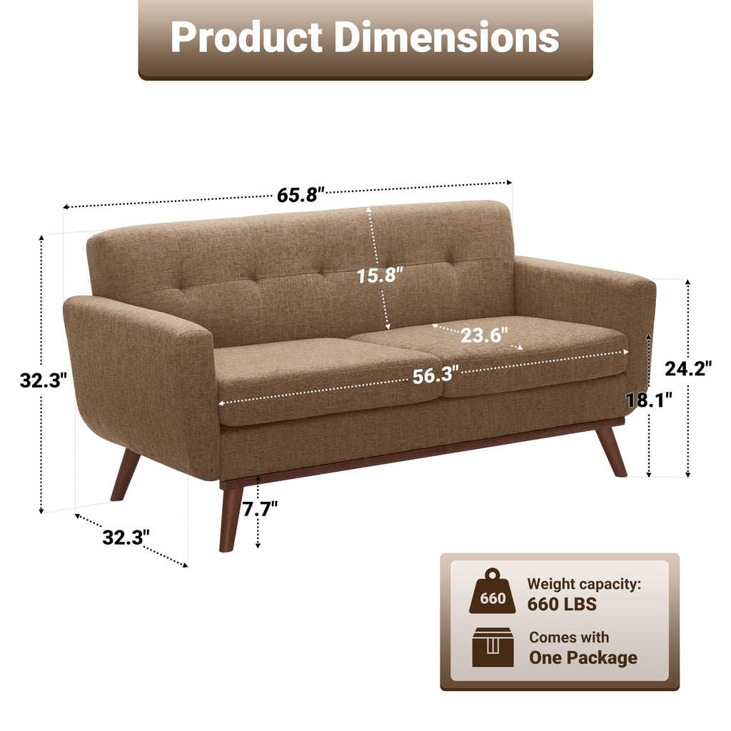 Kingfun 2 Piece Loveseat and Sofa Sets, Mid Century Modern Love Seat Couches for Living Room, Button Tufted Upholstered Furniture, Small Couch for Bedroom, Office, Beige