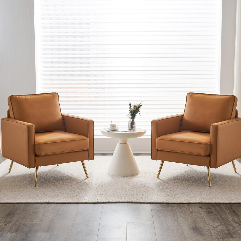 VINGLI Faux Leather Accent Chairs Set of 2 with Gold Legs for Living Room