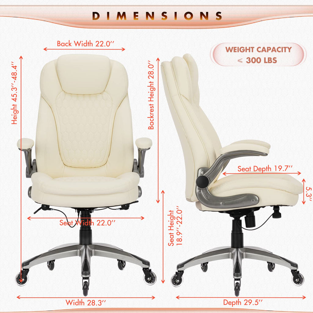COLAMY High Back Executive Office Chairs, Ergonomic PU Leather Desk Chairs with Flip-Up Armrests, Adjustable Height, Lumbar Support, Comfortable Computer Chairs for Home Office, Set of 2