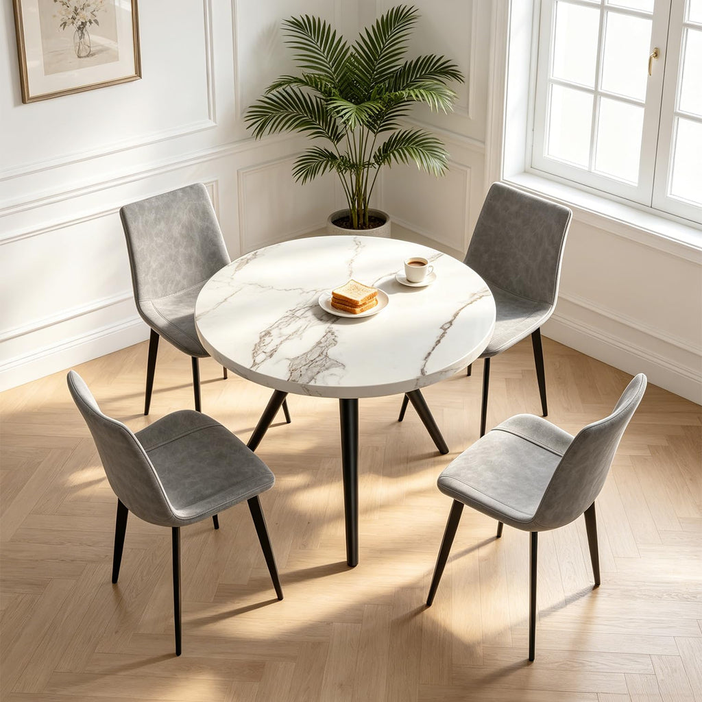 34.6" Round Dining Table Set for 4, Modern Kitchen Coffee Table Set, Walnut