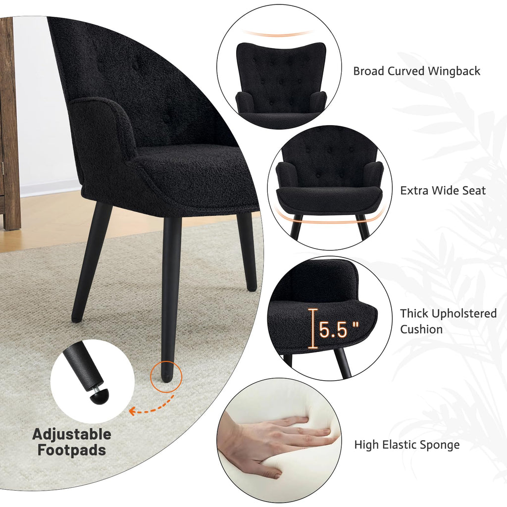 Furniliving PU Leather Accent Chair for Living Room, Upholstered Reading Chair with High Backrest, Tufted-Button Wingback Armchair for Bedroom, Dressing Room, Home Office, Brown, Set of 2