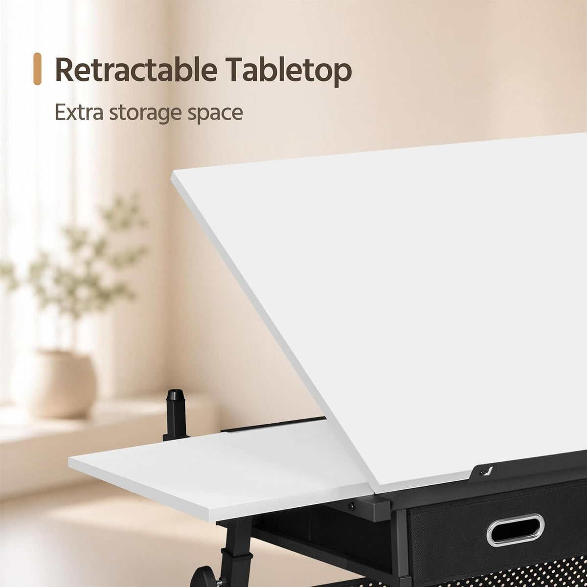 Yaheetech Adjustable Drafting Table Art Desk,Storage Drawers & Stool,White