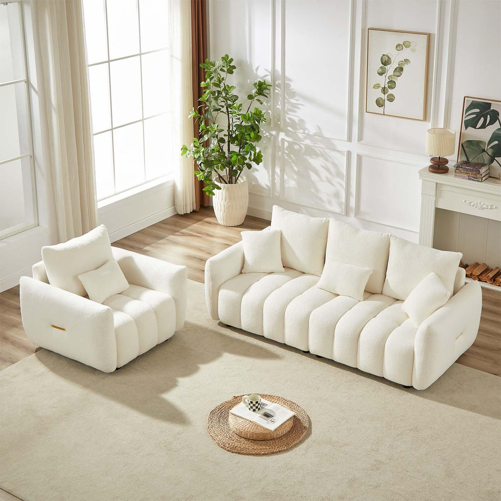 Antetek Teddy Fabric Sofa Set for Living Room, 2 Pieces Modern Deep Seat Oversized 3-Seater Cloud Boucle Couch for Bedroom, Office, Apartment, Furniture Set, 78-inch, Black (2 Pieces)