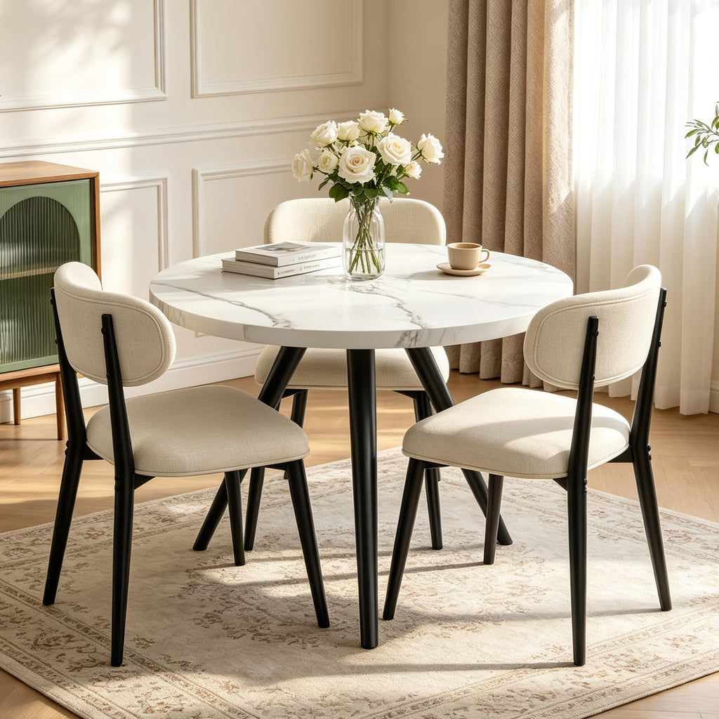 34.6" Round Dining Table Set for 4, Modern Kitchen Coffee Table Set, Walnut