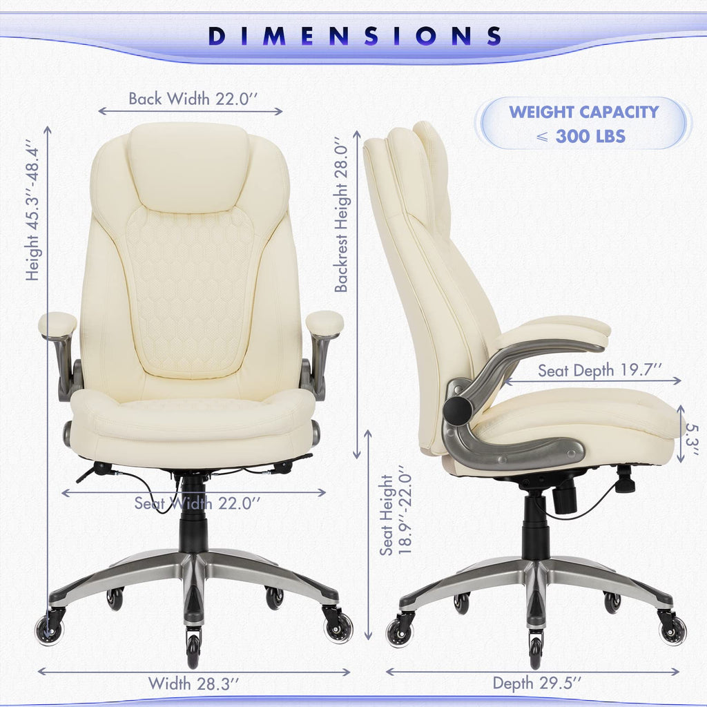 COLAMY High Back Executive Office Chairs, Ergonomic PU Leather Desk Chairs with Flip-Up Armrests, Adjustable Height, Lumbar Support, Comfortable Computer Chairs for Home Office, Set of 2