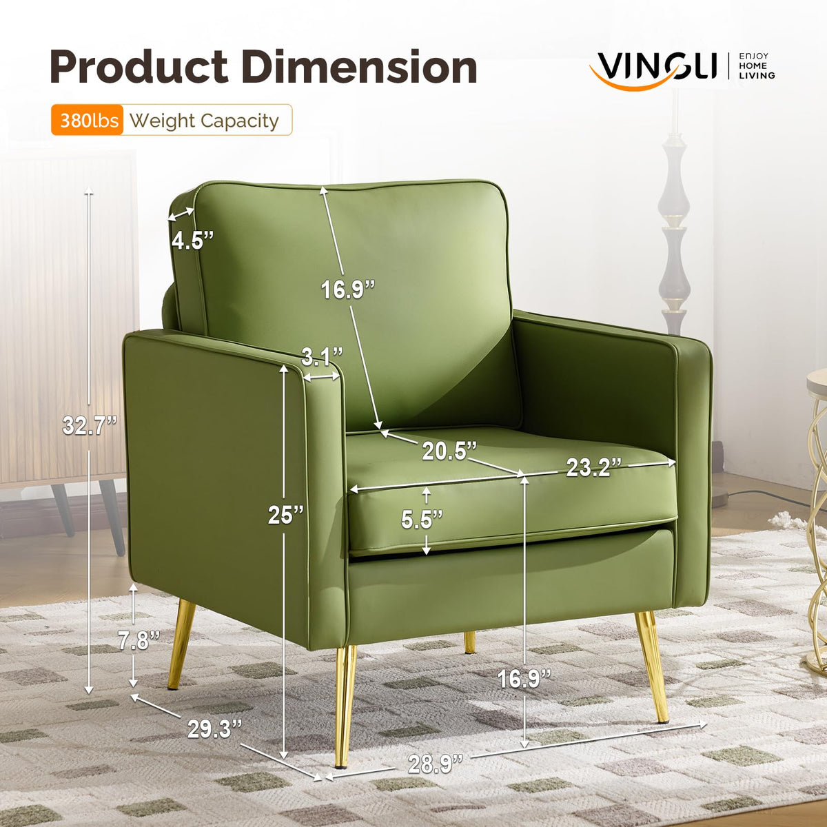 VINGLI Faux Leather Accent Chairs Set of 2 with Gold Legs for Living Room