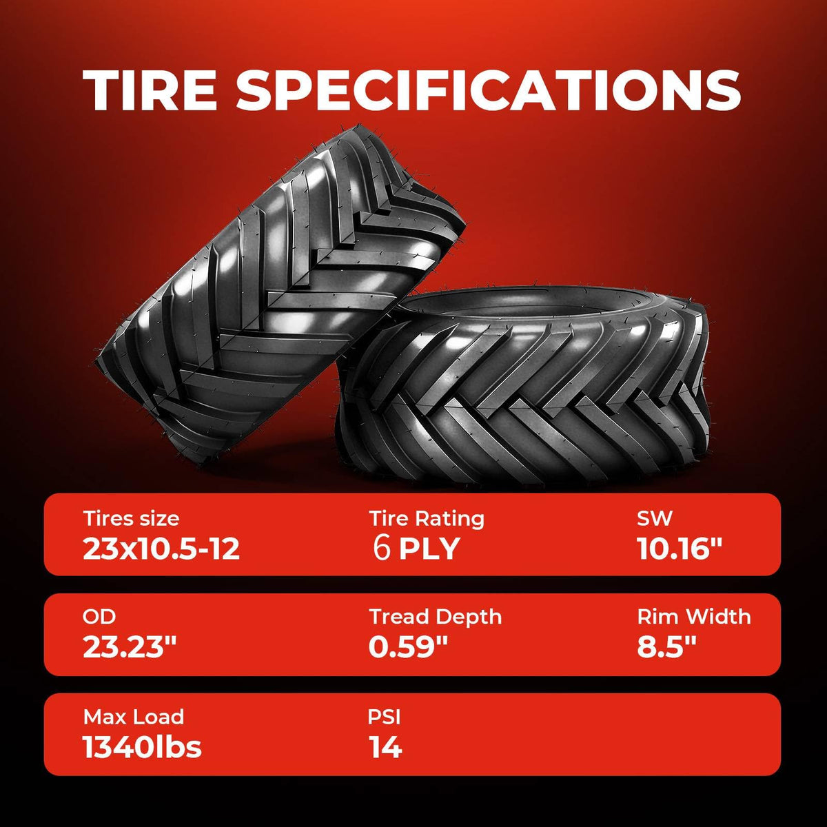 24x12.00-12 Lawn & Garden Mower Tires, Set of 2,6 Ply Tubeless