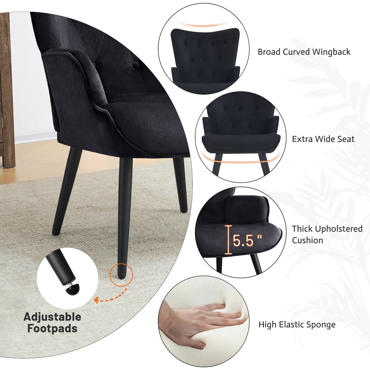 Furniliving PU Leather Accent Chair for Living Room, Upholstered Reading Chair with High Backrest, Tufted-Button Wingback Armchair for Bedroom, Dressing Room, Home Office, Brown, Set of 2