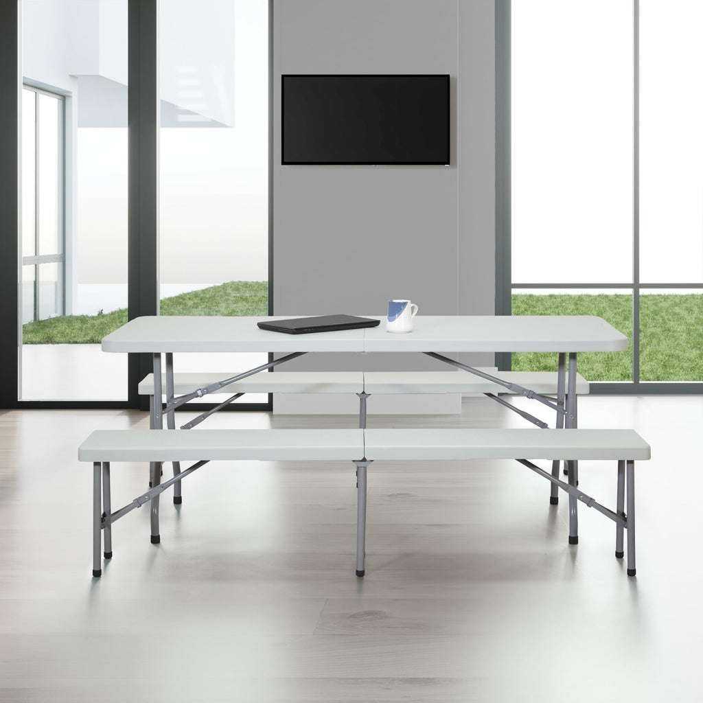Office Star Resin 5-Piece Folding Square Table and Chair Set, Light Grey