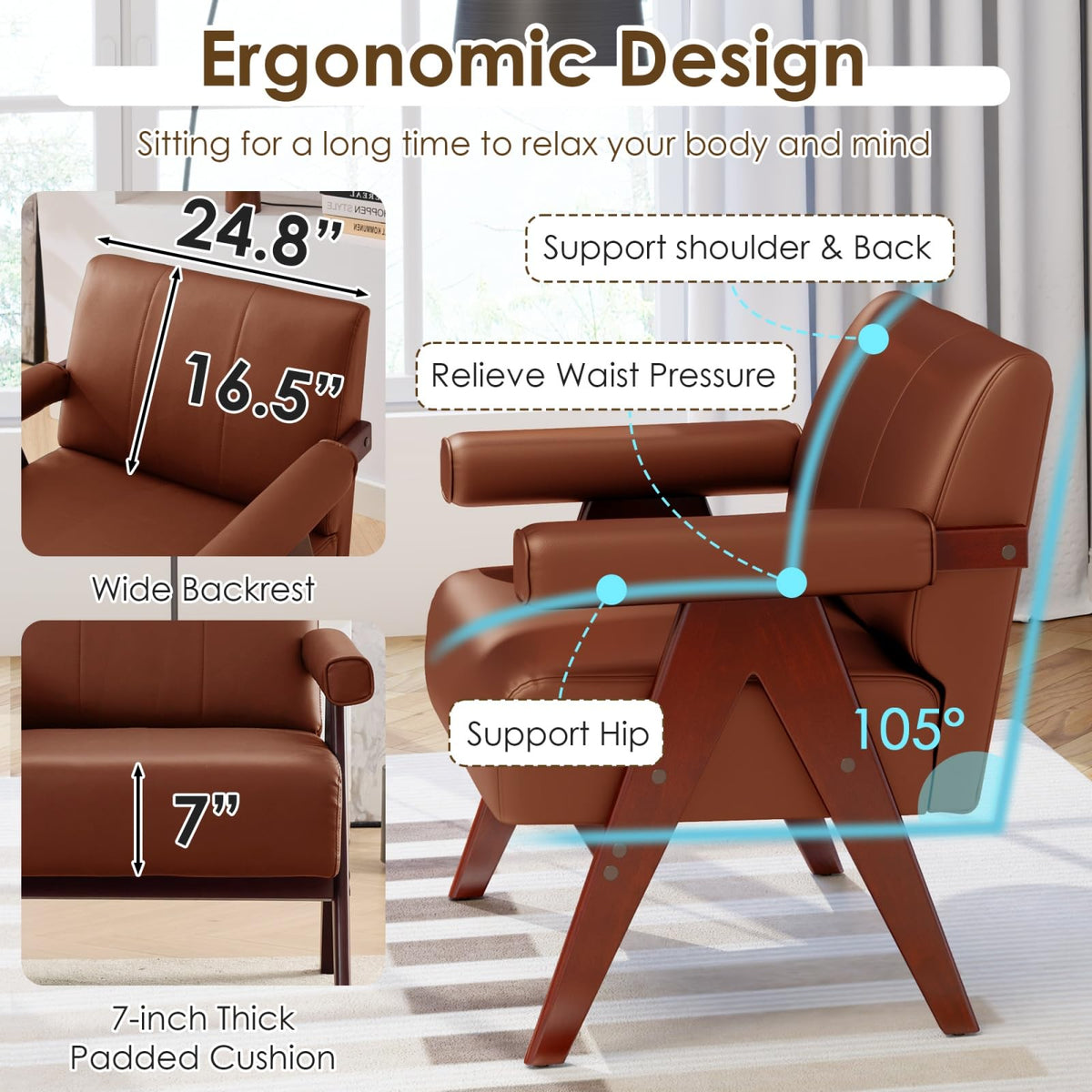 STHOUYN Faux Leather Accent Chairs Set of 2, Wooden Arm Chairs (Black)