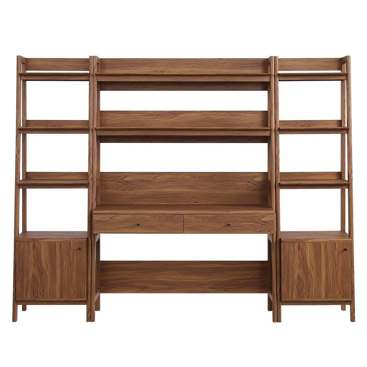 Modway 3-Piece Home Office Desk and Bookshelf Display Case in Oak