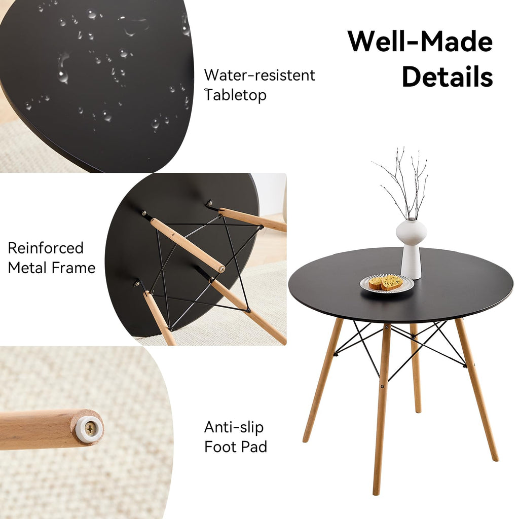 5-Piece Round Dining Set, 35.5" Black Table & Light Gray Chair