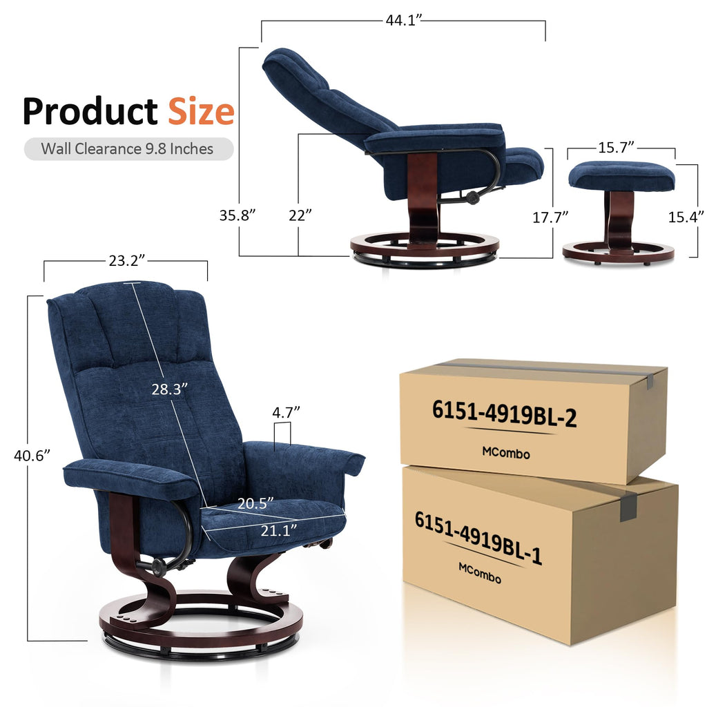 MCombo Manual Swivel Recliner with Ottoman, Faux Leather 9019