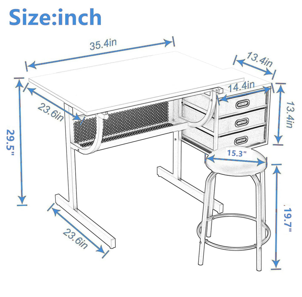 Drafting Table, Height Adjustable Art Table with Stool,T1-All White