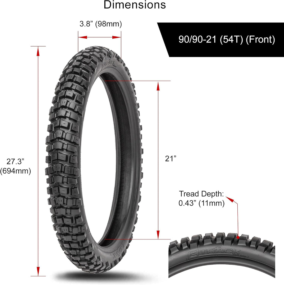 Tusk 2Track Adventure Motorcycle Tire Set â 90/90-21 Front & 130/80-17 Rear â Dual-Sport Off-Road Tires