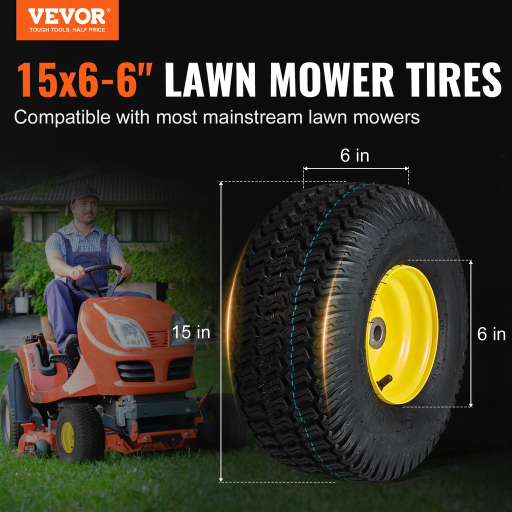 VEVOR Lawn Mower Tires with Rim, 20x8-8" Tubeless Tractor Tires, 2-Pack Tire and Wheel Assembly, S-Turf Pneumatic Tires with 3.5" Offset Hub and 3/4" Bushing Size, for Riding Mowers Lawn Tractors