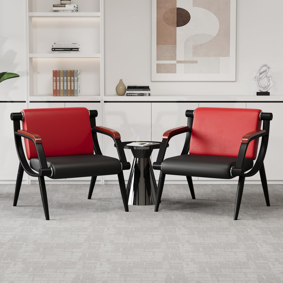 wonline Waiting Room Chairs, Office Furniture Reception Chairs with Arms, Leather Chairs is Suitable for Clinic,Airport,Hospital,Barber,Salon,Bank-Black