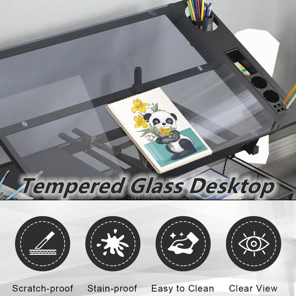 Drafting Table, Height Adjustable Art Tabe with Stool, Black