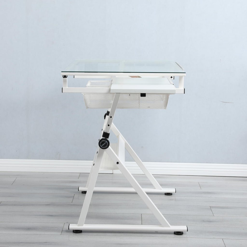 Adjustable Drawing Table for Artists | Drafting Desk with Tilted Glass Top | Art & Craft Table for Adults (Black, Classic Pro-27.16''- 35.82'' H)