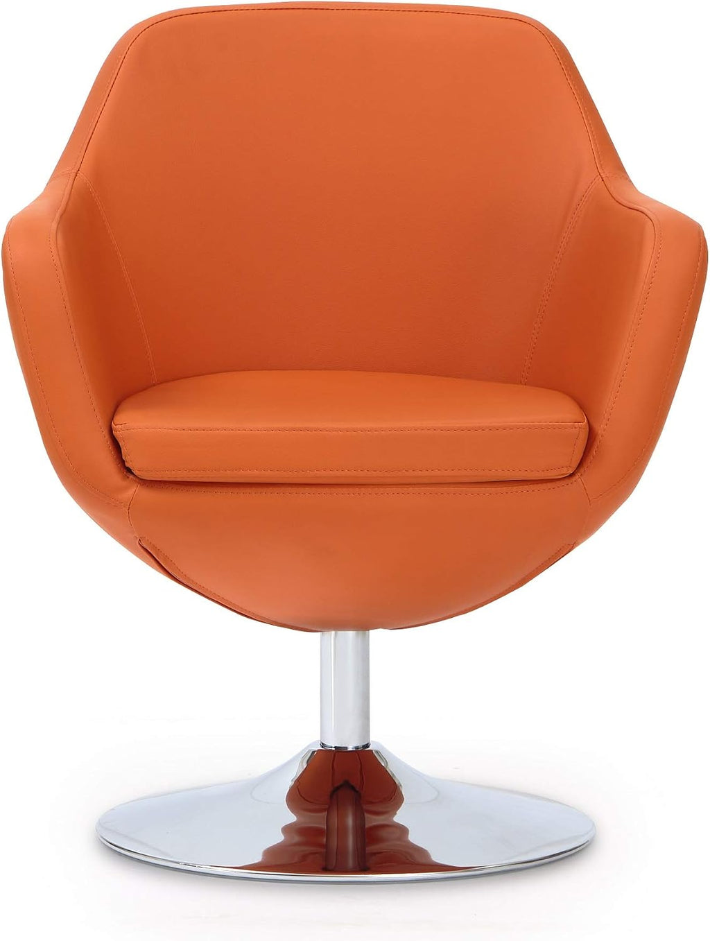 Manhattan Comfort Caisson Swivel Accent Chair Set of 2 with 360Â° Turn, Hand Upholstered Faux Leather & Polished Chrome, Removable Cushion, Modern Design for Office & Living Room, Orange Faux