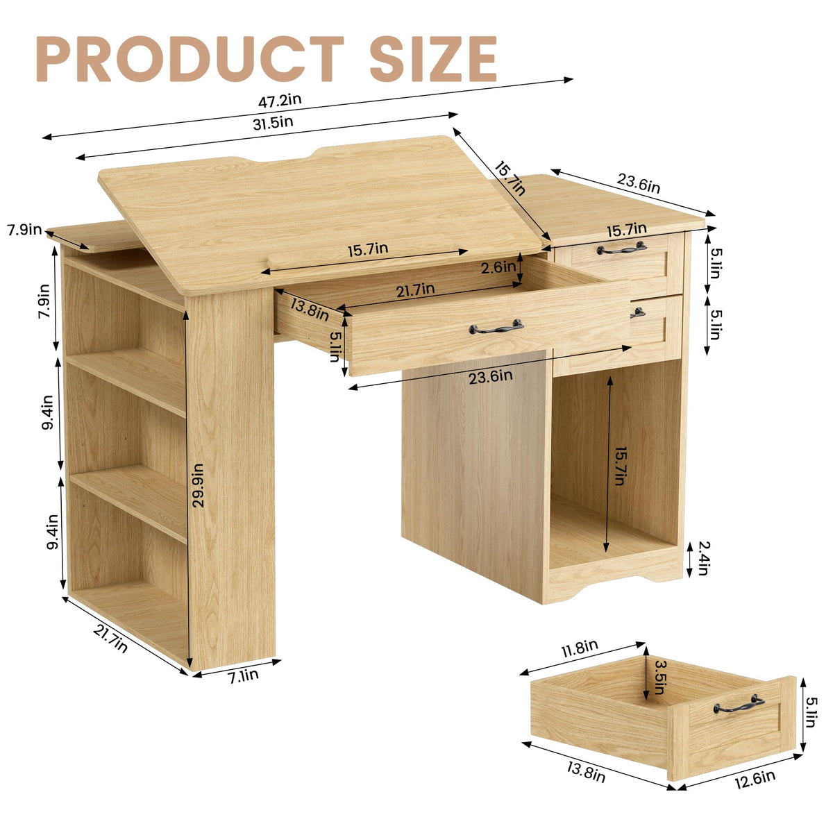 Drafting Table with Storage Cabinet & Drawers, Adjustable Drawing Table with Open Shelves, Craft Art Desk for Artists, Painters, Drawing, Crafting, Reading, Writing, Working