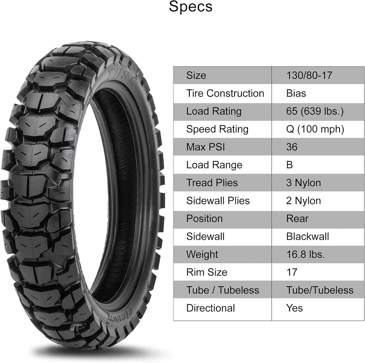 Tusk 2Track Adventure Motorcycle Tire Set â 90/90-21 Front & 130/80-17 Rear â Dual-Sport Off-Road Tires