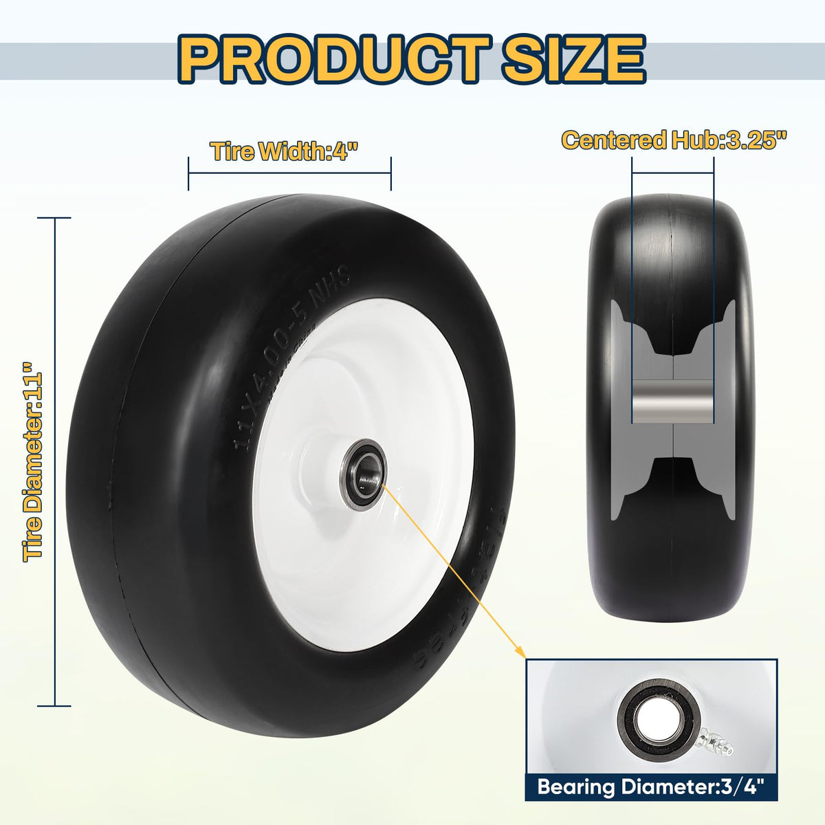 15x6.00-6 Flat Free Lawn Mower Tire and Wheel, 15x6-6 Front Tire Assembly