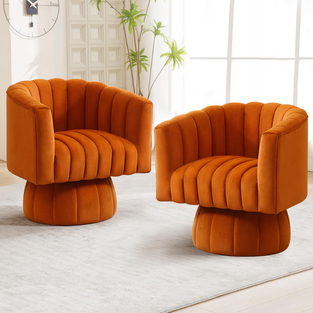Swivel Accent Barrel Chair Set of 2, Cute Comfy Small Round 360Â° Arm Chair, Velvet Sofa Club Reading Chair for Living Room Bedroom Office Purple