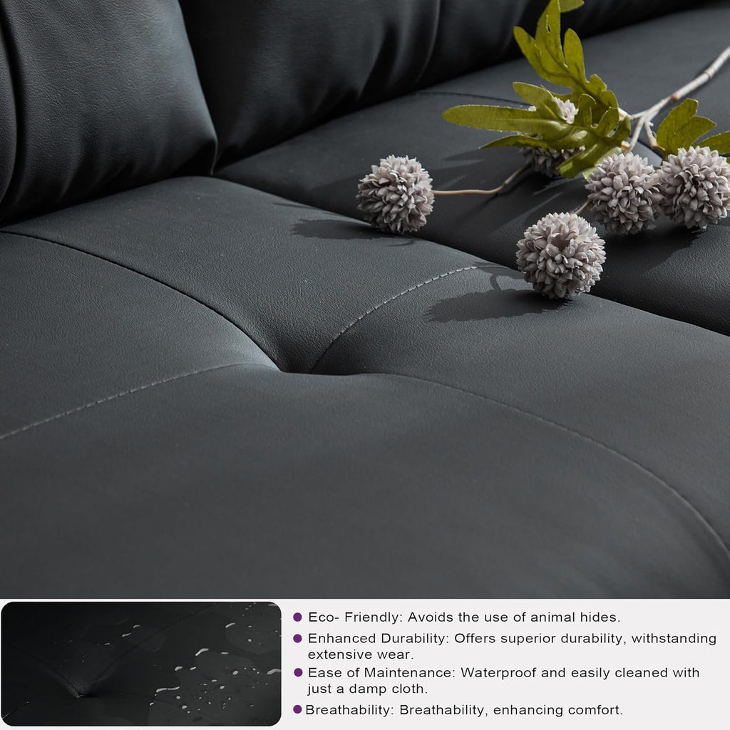 TYBOATLE 2 Piece Furniture Sets, Small Loveseat for Living Room, White Faux Leather Couch Mid Century Modern Tufted Mini Sofa Comfy Office 2 Seat Love Seat for Small Spaces Bedroom