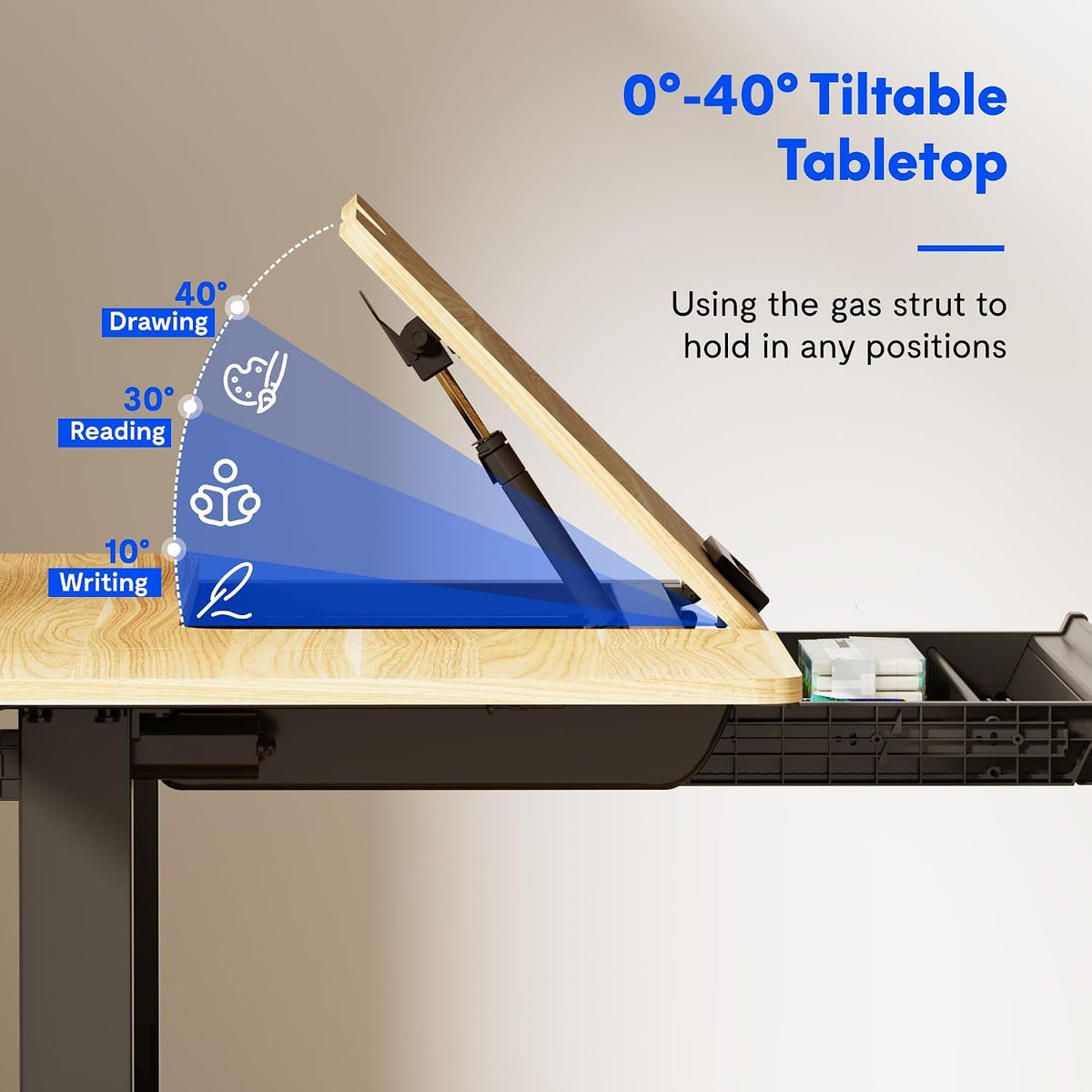 FLEXISPOT Electric Drafting Table Adjustable Height 47.2"x23.6" Standing Drawing Desk Extendable Top Craft Workstation w/Tilting Tabletop, Storage Drawer for Study, Office, Studio, Art, Adult & Kid
