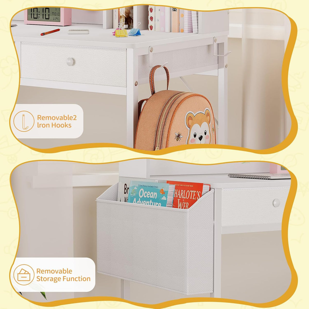 Kids Desk and Chair Set, 6-12, Study Desk with Hutch and Storage