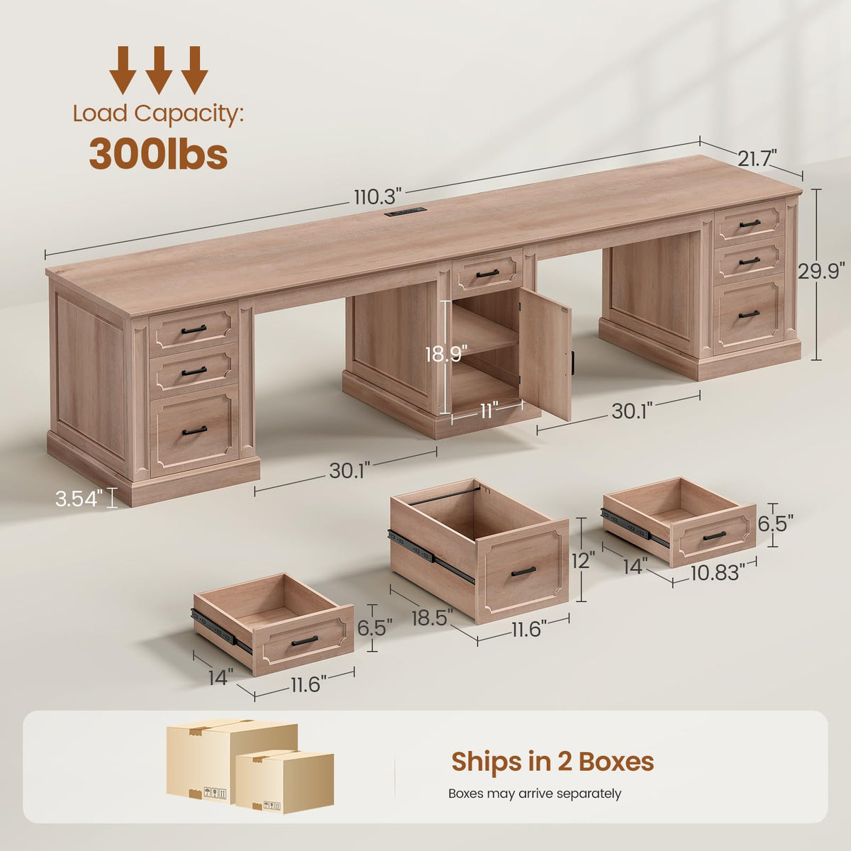 SEDETA Farmhouse 70.9" Executive Desk, Home Office Desk with File Drawers and Storage Cabinet, Computer Desk with Power Outlet for Home Office, Work Study Writing, Black+Brown