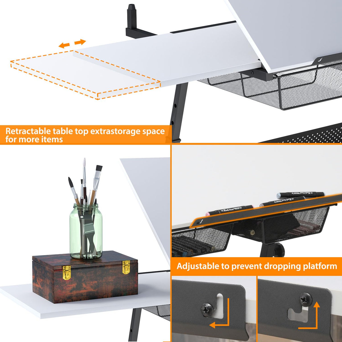 OS MOTOR Adjustable Height Drafting Table with Wood Top, Art Craft Desk with Slide-Out Drawers, Storage, for Drawing, Writing, Painting, and Creative Tasks, Ideal for Home Office, Natural