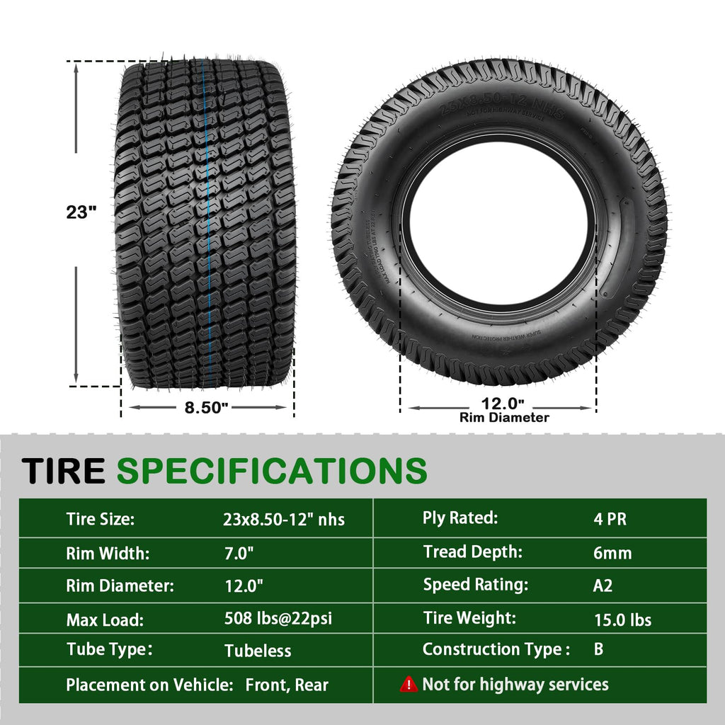 TRIPOWER 24x9.50-12 Lawn Mower Tire, 1 Pack Single Replacement Tire, 4PR Tubeless Turf Tire for Riding Mowers and Garden Tractors, Tire Only, Rim Not Included