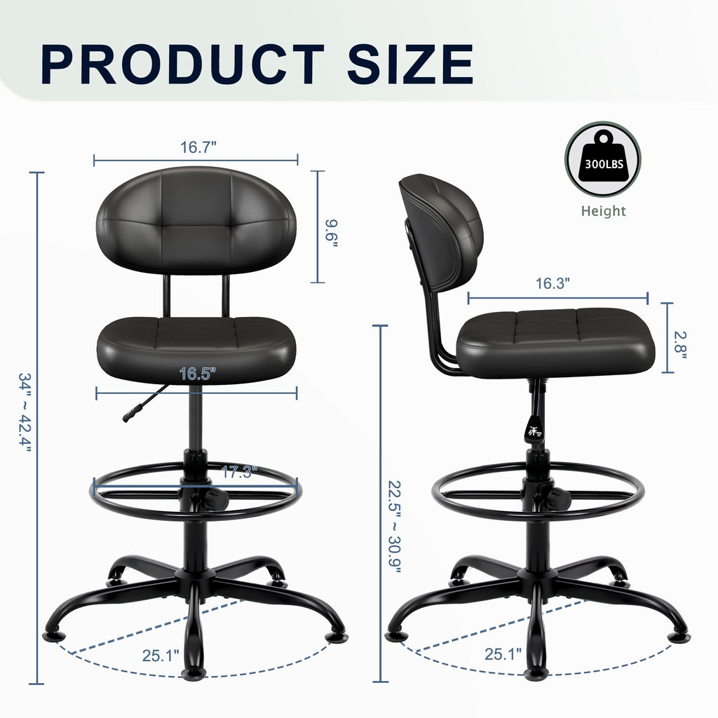Misolant Drafting Chair, Armless Tall Office Chair with Footrest Ring for Standing Desk, Small Faux Leather Executive Computer Chair with Adjustable Height for Bar Lab Counter Height Desk, Green