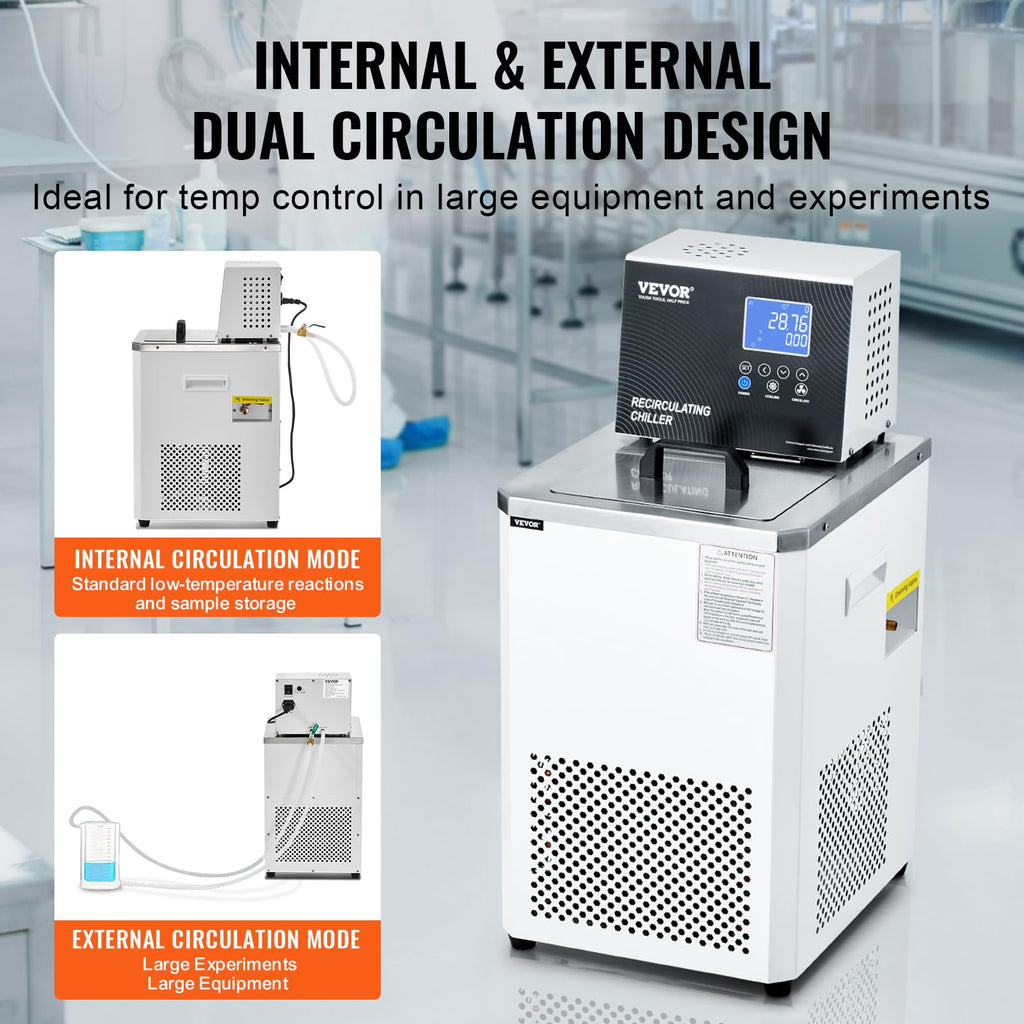 VEVOR Laboratory Chiller Circulator, -20â ~100â Circulator Pump Chiller, 6L Chiller Lab Low Temperature Cooling Liquid, LCD Display, 304 Stainless Steel Water Bath Recirculating Water Cooling