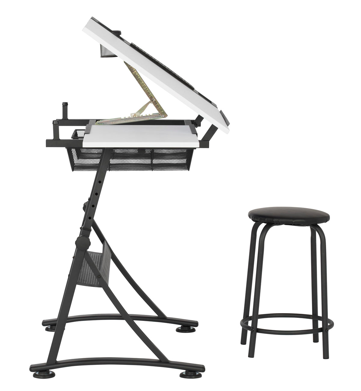 Studio Designs Fusion Drafting Table with Integrated LED Light Pad, Height & Angle Adjustable Tempered Glass Light Table, Artograph Light Pad, Storage Drawers & Side Shelf