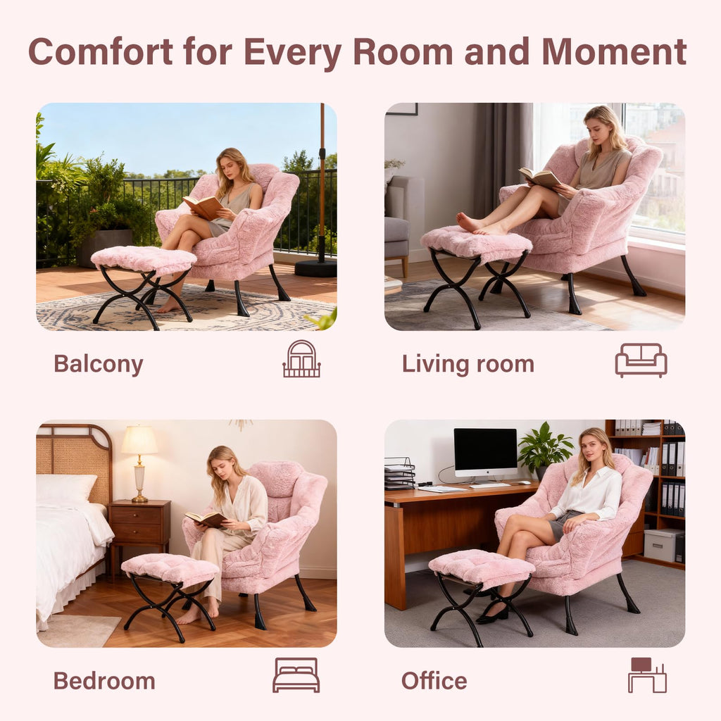 Modern Lazy Chair with Ottoman Lounge Accent Reading Chair for Living Room