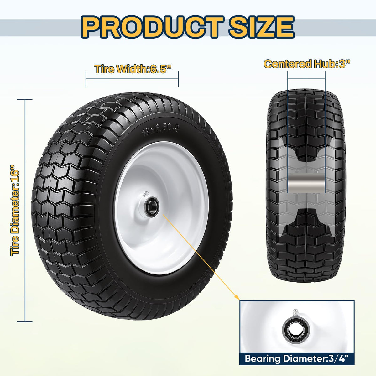 15x6.00-6 Flat Free Lawn Mower Tire and Wheel, 15x6-6 Front Tire Assembly