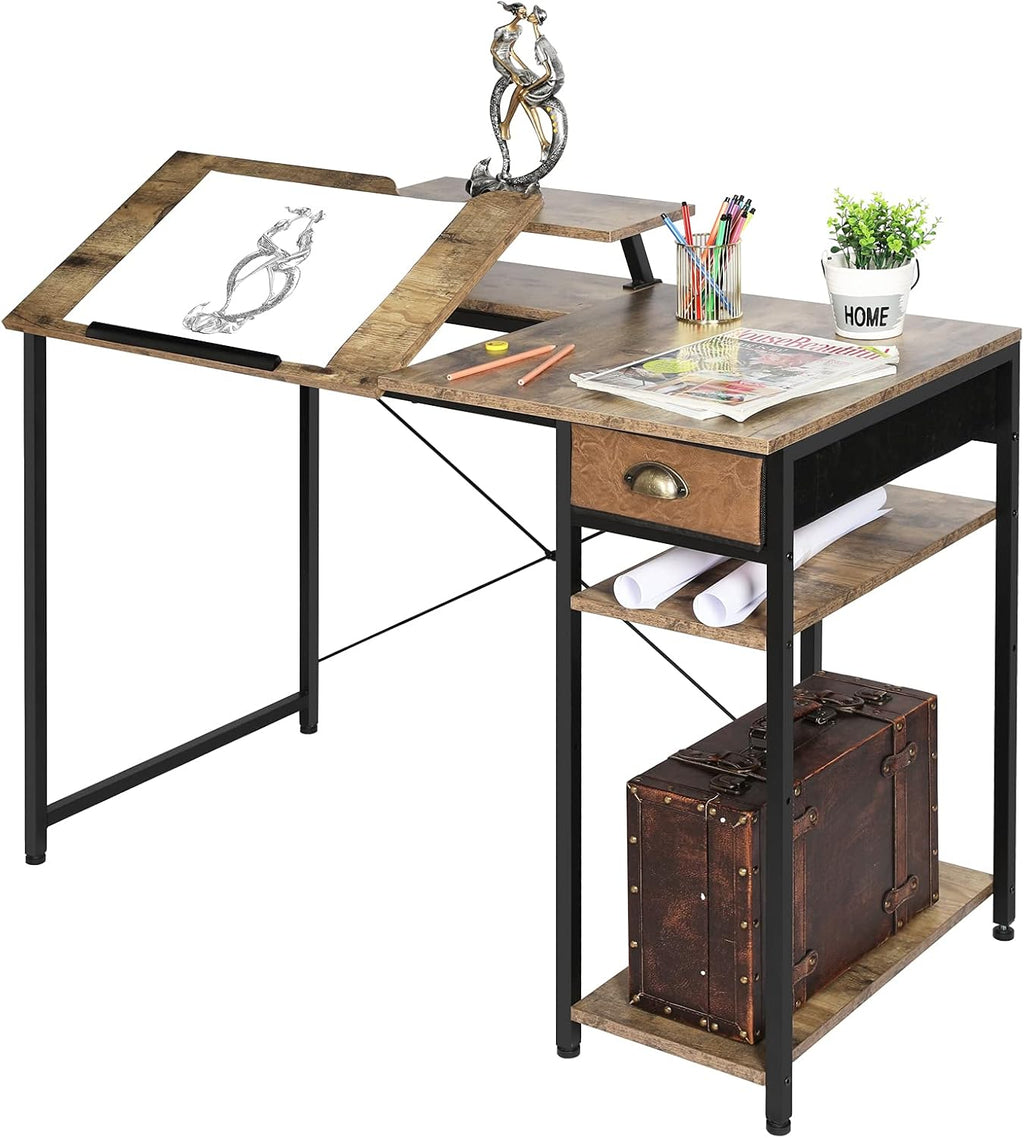 X-cosrack Adjustable Drafting Table with Storage Drawer & Monitor Stand