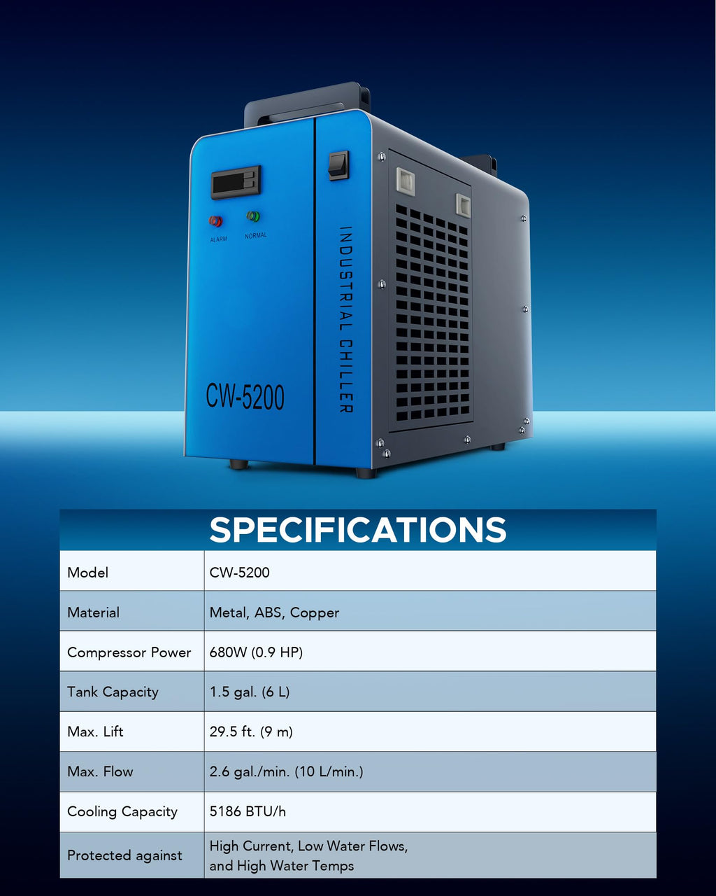 OMTech CW-5200 6L Industrial Water Chiller