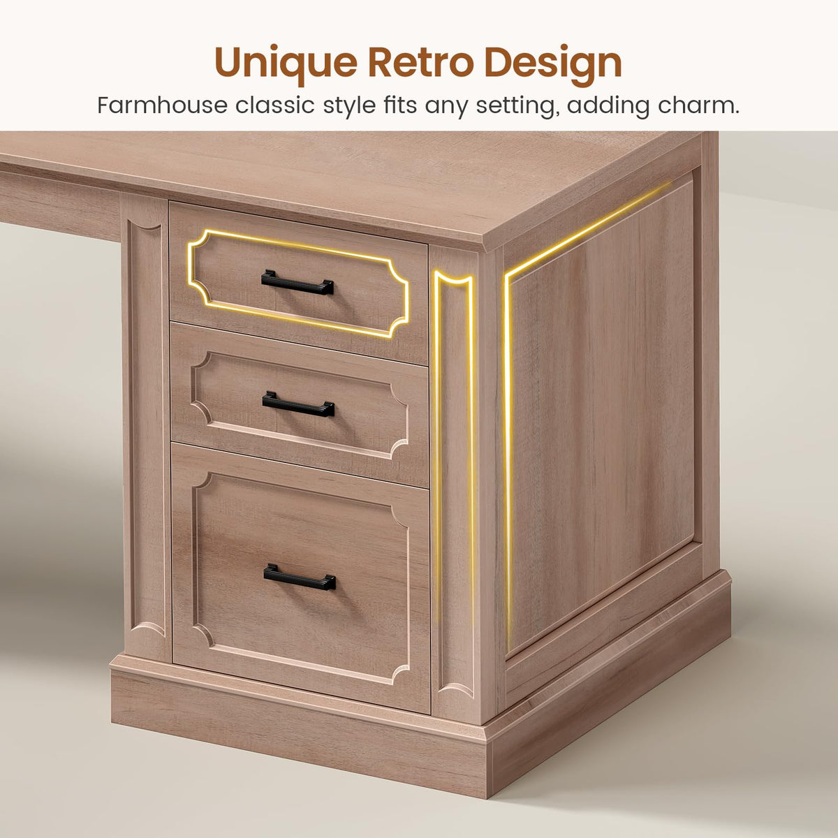 SEDETA Farmhouse 70.9" Executive Desk, Home Office Desk with File Drawers and Storage Cabinet, Computer Desk with Power Outlet for Home Office, Work Study Writing, Black+Brown