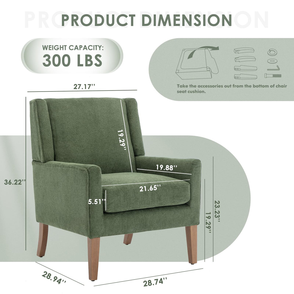 COLAMY Modern Wingback Living Room Chair, Upholstered Fabric Accent Armchair, Single Sofa Chair with Lounge Seat and Wood Legs for Office/Bedroom/Reading Spaces, Beige