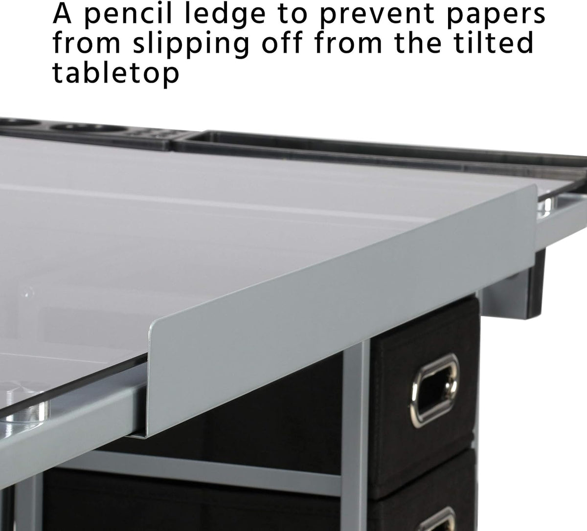 Topeakmart Glass Drafting Table Rolling Drawing Desk w/2 Slide Drawers
