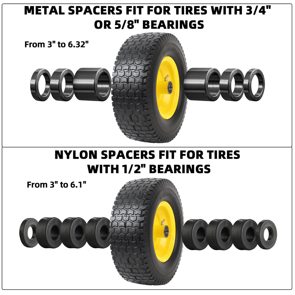 AR-PRO (2-Pack) 16x6.50-8 Flat-Free Tire and Wheel Assemblies, Relacement 16x6.5-8 Solid Turf Tire with Rim for Garden Tractor Riding Lawn Mowers, 3" Offset Hub and 3/4" Bushings