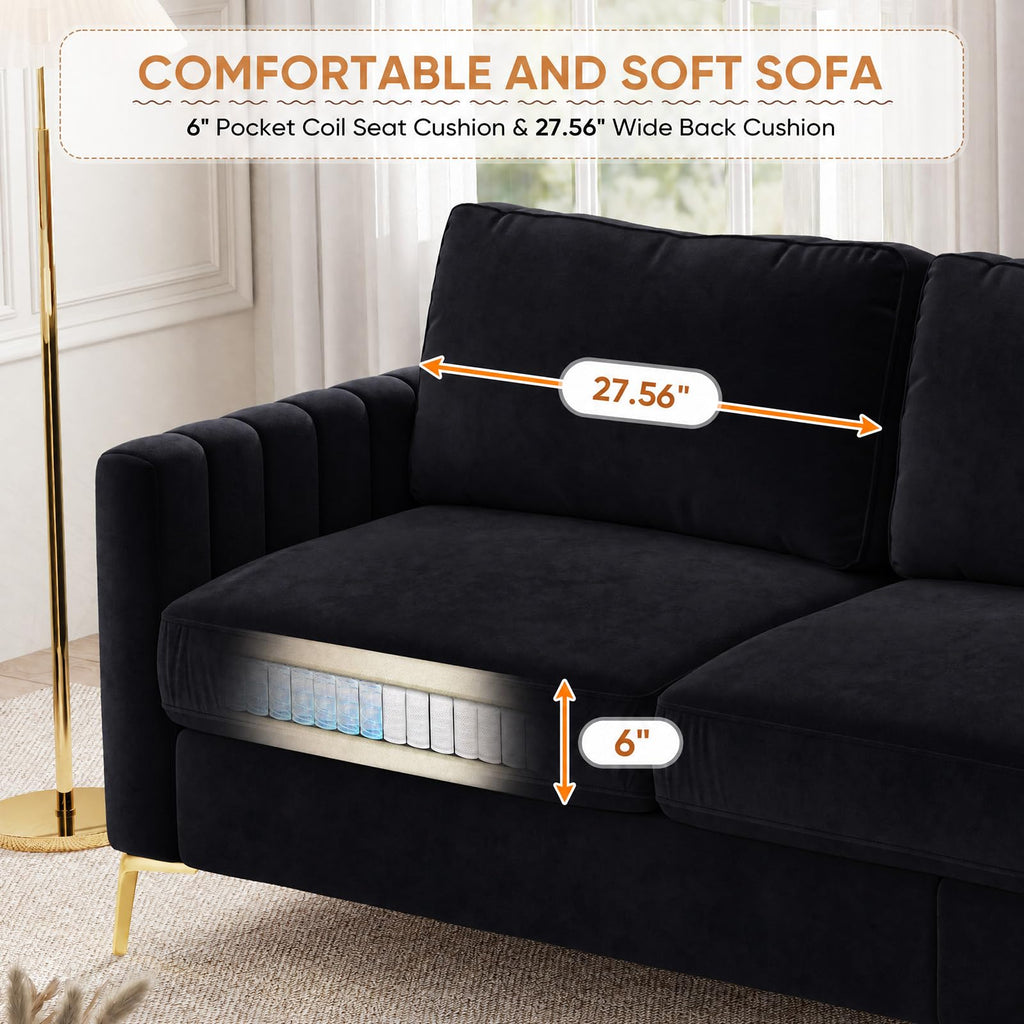 2 Piece Sofa and Loveseat Set, Comfy Tufted Velvet Couch and Loveseat Sets Furniture with Gold Leg, Mid Century Modern Couch Soft Upholstered Sofa Set of 2 for Living Room Bedroom Office (Navy Blue)