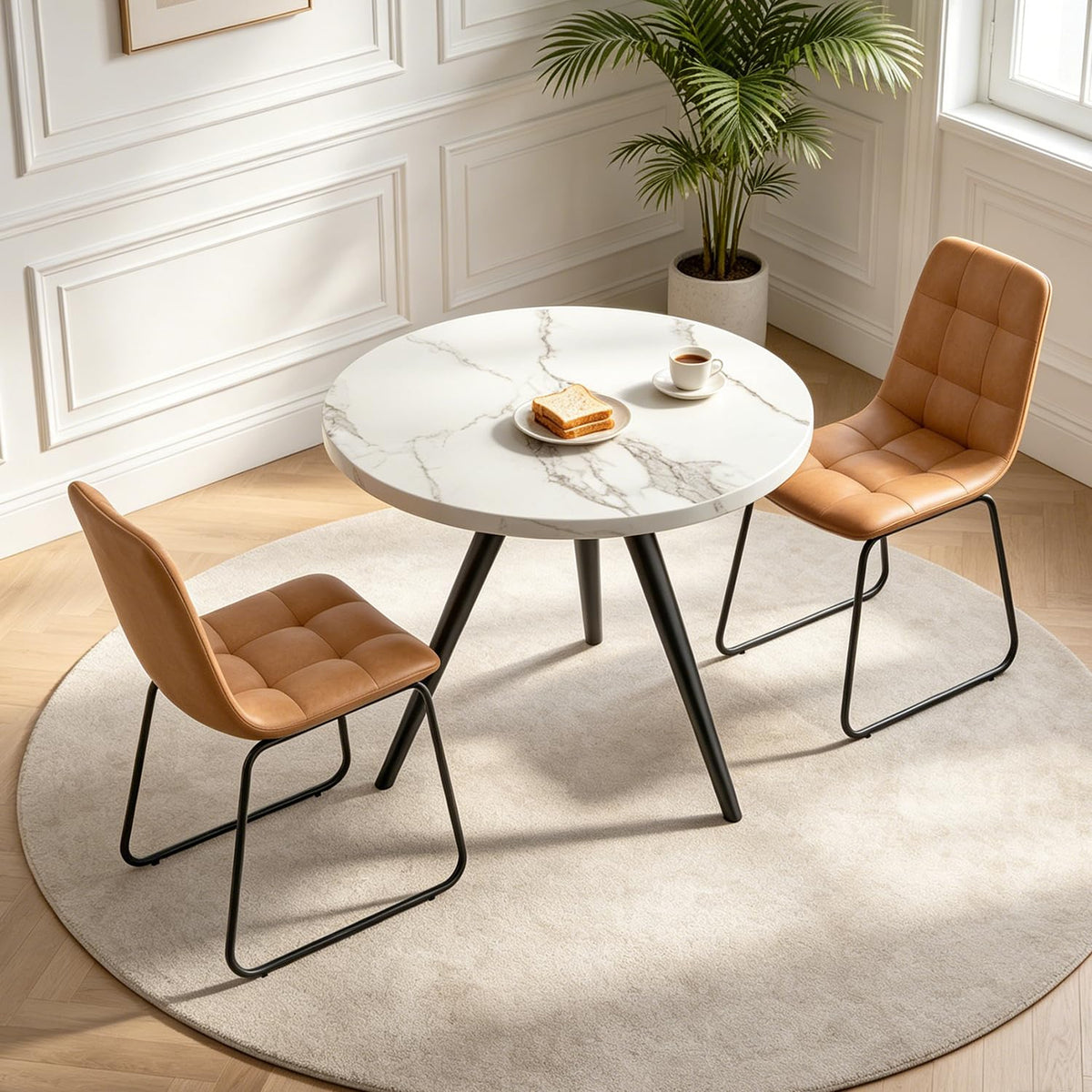 34.6" Round Dining Table Set for 4, Modern Kitchen Coffee Table Set, Walnut